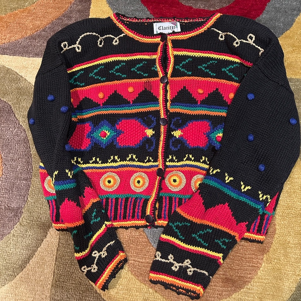 ClaritD Creation Vintage Retro Y2K 90โs Style Cardigan Sweater Colorful Womenโs